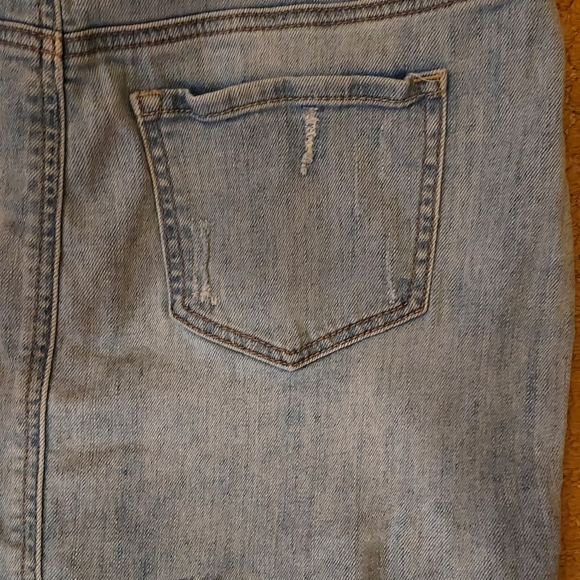 Emjean Light Blue Denim Distressed Jeans Mini Skirt Small Frayed Hem - Picture 9 of 12